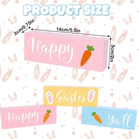 Whaline Easter Wooden Block Signs 3-layered Happy Easter Ya'll Carrot Prints Wooden Block set Tiered Tray Table Signs Tabletop Centerpieces for Easter Spring Farmhouse Home Tiered Tray Shelf Decor in Saudi Arabia