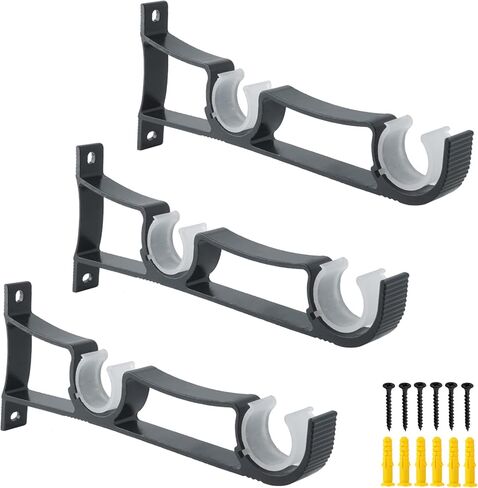 3 قطع من دعامات قضيب الستارة المزدوجة من AddGrace، حاملات قضيب الستارة شديدة التحمل، خطافات قضيب الستارة مع مشبك بلاستيكي لقضيب الستائر (أسود) in Kuwait