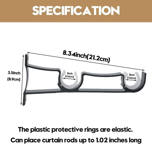 3 قطع من دعامات قضيب الستارة المزدوجة من AddGrace، حاملات قضيب الستارة شديدة التحمل، خطافات قضيب الستارة مع مشبك بلاستيكي لقضيب الستائر (أسود) in Kuwait