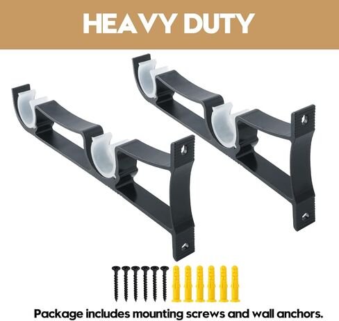 AddGrace 3Pcs Double Curtain Rod Brackets Heavy Duty Curtain Rod Holders Curtain Rod Hooks with Plastic Buckle for Drapery Rod (Black) in Saudi Arabia
