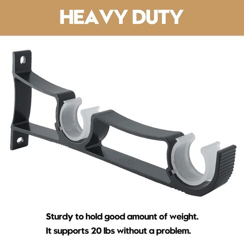 3 قطع من دعامات قضيب الستارة المزدوجة من AddGrace، حاملات قضيب الستارة شديدة التحمل، خطافات قضيب الستارة مع مشبك بلاستيكي لقضيب الستائر (أسود) in Kuwait