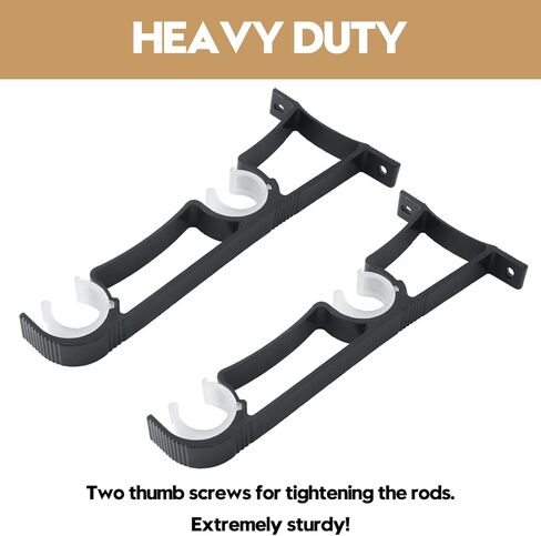 AddGrace 3Pcs Double Curtain Rod Brackets Heavy Duty Curtain Rod Holders Curtain Rod Hooks with Plastic Buckle for Drapery Rod (Black) in Saudi Arabia