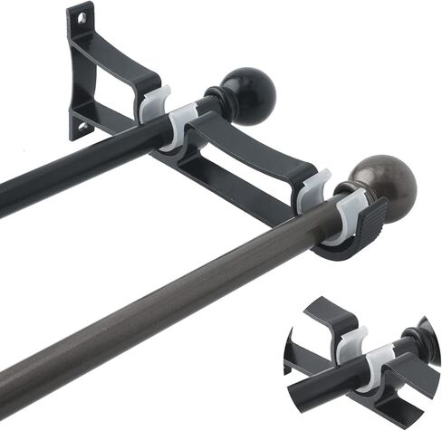 3 قطع من دعامات قضيب الستارة المزدوجة من AddGrace، حاملات قضيب الستارة شديدة التحمل، خطافات قضيب الستارة مع مشبك بلاستيكي لقضيب الستائر (أسود) in Kuwait