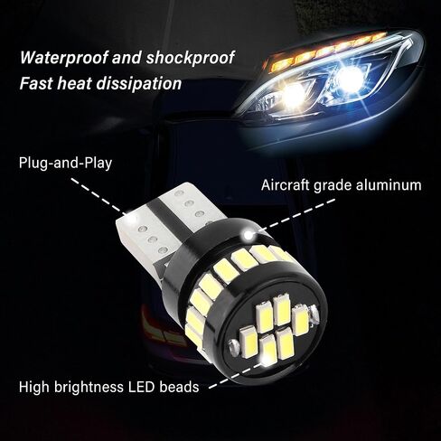 2pcs T10 LED Bulb,6000K 12V Super Bright Car LED Light Bulb for Parking Light Bulb,Reverse Light Bulb,Side Marker Lights,Universal LED License Plate Bulb Car Accessories in Saudi Arabia