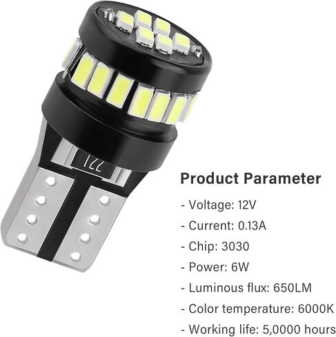 2pcs T10 LED Bulb,6000K 12V Super Bright Car LED Light Bulb for Parking Light Bulb,Reverse Light Bulb,Side Marker Lights,Universal LED License Plate Bulb Car Accessories in Saudi Arabia