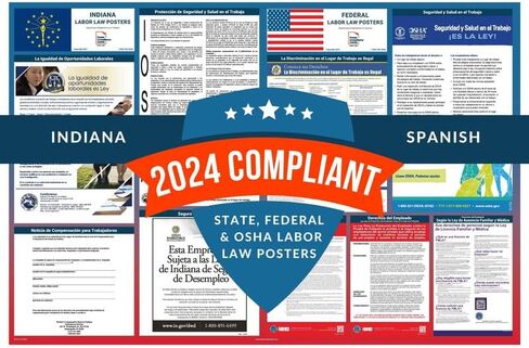 ملصقات قانون العمل 2024 - ملصق قانون العمل في ولاية إنديانا، اتحادي، متوافق مع إدارة السلامة والصحة المهنية، دقيق ومحدث، يتضمن تحديثات يونيو، ملصق قانون العمل المصفح 2024 إنديانا، 91.44 سم عرضًا × 60.96 سم ارتفاعًا (الإنجليزية) in Kuwait