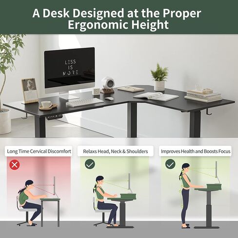 FEZIBO Triple Motor L-Shaped Electric Standing Desk, 63 Inches Height Adjustable Stand up Corner Desk, Sit Stand Workstation with Splice Board, Black Frame/Black Top in Saudi Arabia