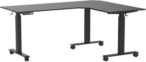 FEZIBO Triple Motor L-Shaped Electric Standing Desk, 63 Inches Height Adjustable Stand up Corner Desk, Sit Stand Workstation with Splice Board, Black Frame/Black Top in Saudi Arabia