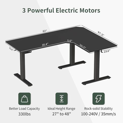 FEZIBO Triple Motor L-Shaped Electric Standing Desk, 63 Inches Height Adjustable Stand up Corner Desk, Sit Stand Workstation with Splice Board, Black Frame/Black Top in Saudi Arabia