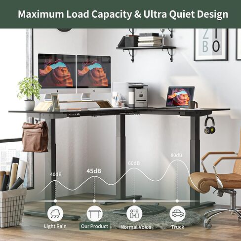 FEZIBO Triple Motor L-Shaped Electric Standing Desk, 63 Inches Height Adjustable Stand up Corner Desk, Sit Stand Workstation with Splice Board, Black Frame/Black Top in Saudi Arabia