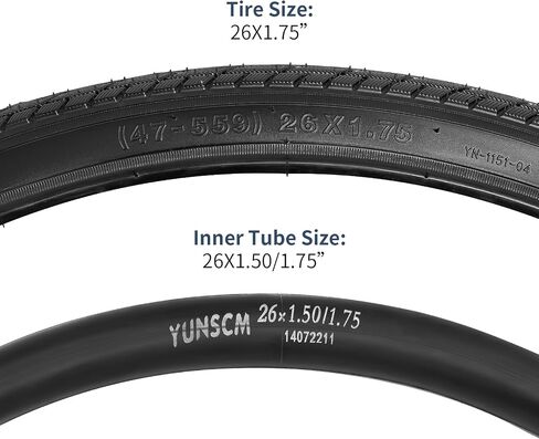 YUNSCM 26" Road Bike Tires 26x1.75/47-559 60TPI and 26" Bike Tubes Schrader Valve with 2 Rim Strips Compatible with 26x1.50 26x1.75 26x1.90 26x1.95 Bike Bicycle Tires and Tubes (Y-1151) in Saudi Arabia