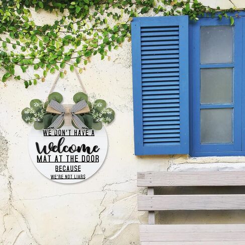 CHDITB ليس لدينا سجادة ترحيب عند الباب لأننا لسنا كذابين إكليلًا (11.42 بوصة × 11.42 بوصة)، لافتة ترحيب ثلاثية الأبعاد مضحكة مع أوراق الأوكالبتوس المدفوعة الأجر، ديكور للتدفئة المنزلية لمدخل الشرفة in Kuwait