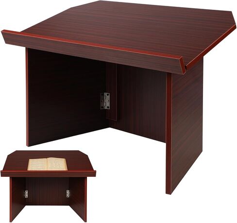 Foldable Tabletop Portable Podium Desktop Lectern Folding Classroom Presentation Podium Stand Teacher Speaker Desk Lectern Wood Computer Laptop Book Holder (Brick Red) in Kuwait