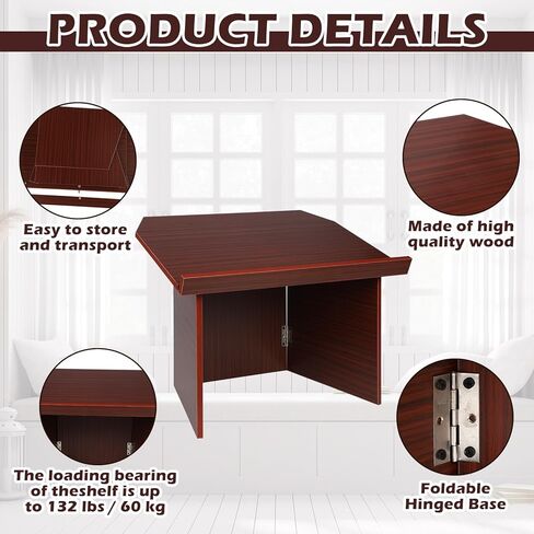 Foldable Tabletop Portable Podium Desktop Lectern Folding Classroom Presentation Podium Stand Teacher Speaker Desk Lectern Wood Computer Laptop Book Holder (Brick Red) in Kuwait