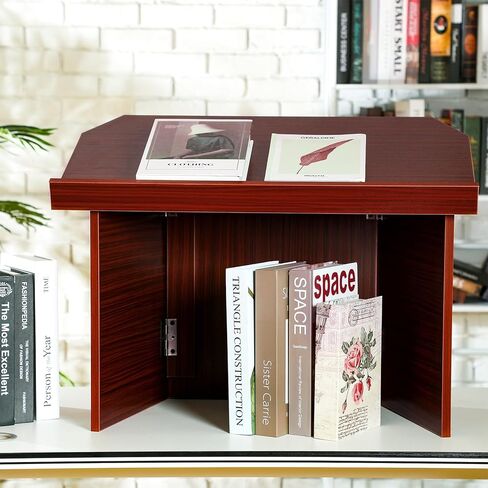 Foldable Tabletop Portable Podium Desktop Lectern Folding Classroom Presentation Podium Stand Teacher Speaker Desk Lectern Wood Computer Laptop Book Holder (Brick Red) in Kuwait