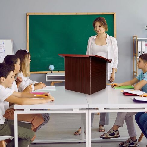Foldable Tabletop Portable Podium Desktop Lectern Folding Classroom Presentation Podium Stand Teacher Speaker Desk Lectern Wood Computer Laptop Book Holder (Brick Red) in Kuwait