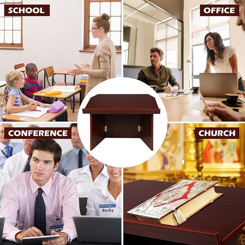 Foldable Tabletop Portable Podium Desktop Lectern Folding Classroom Presentation Podium Stand Teacher Speaker Desk Lectern Wood Computer Laptop Book Holder (Brick Red) in Kuwait