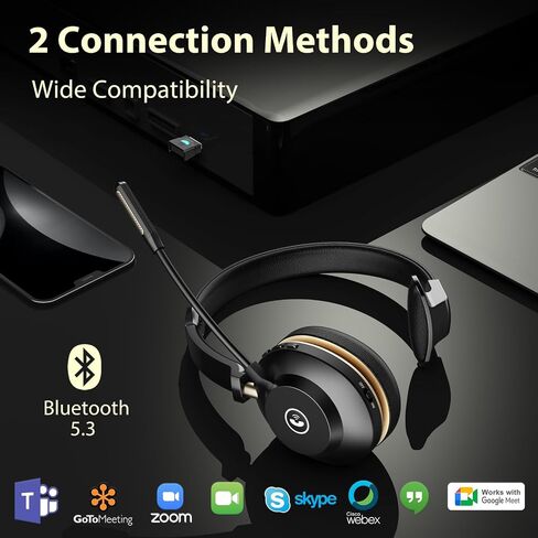 Bluetooth Headset v5.3,45Hrs Wireless Headset with Mic for Work,QCC Chip Trucker Bluetooth Headset Noise Canceling,USB Dongle & Mute Button, for Pc/Mobile Phones/Skype/Zoom/Office in Saudi Arabia
