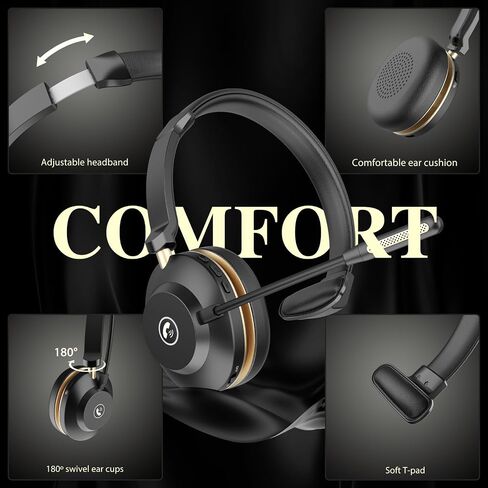 Bluetooth Headset v5.3,45Hrs Wireless Headset with Mic for Work,QCC Chip Trucker Bluetooth Headset Noise Canceling,USB Dongle & Mute Button, for Pc/Mobile Phones/Skype/Zoom/Office in Saudi Arabia