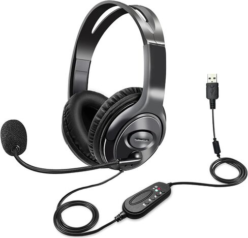 USB Headset with Mic for Computer Laptop, Wired Headset with Noise-canceling Microphone for Office Call Center Work from Home Meeting Call Skype Zoom Dargon Dictation in Saudi Arabia