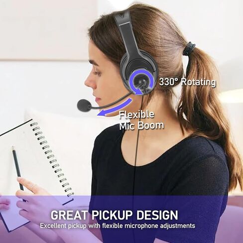 USB Headset with Mic for Computer Laptop, Wired Headset with Noise-canceling Microphone for Office Call Center Work from Home Meeting Call Skype Zoom Dargon Dictation in Saudi Arabia