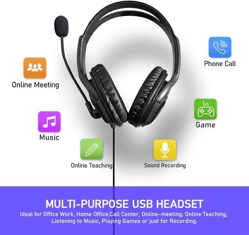 USB Headset with Mic for Computer Laptop, Wired Headset with Noise-canceling Microphone for Office Call Center Work from Home Meeting Call Skype Zoom Dargon Dictation in Saudi Arabia