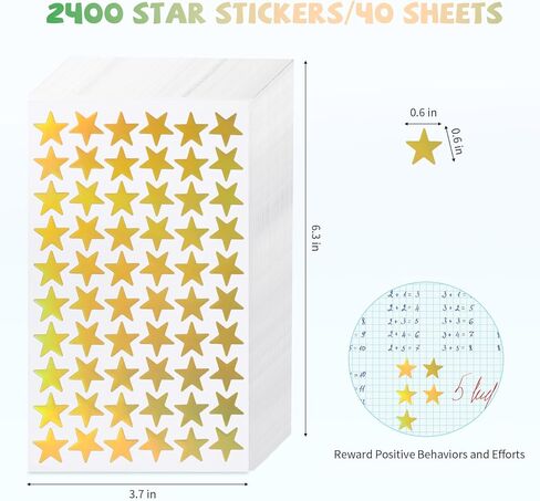 2400 PCS Star Stickers for Kids Reward, Holographic Star Stickers Reward Stickers for Kids Behavior Chart School Classroom Teacher Supplies 0.6" Small Teacher Stickers for Kids Classroom in Kuwait