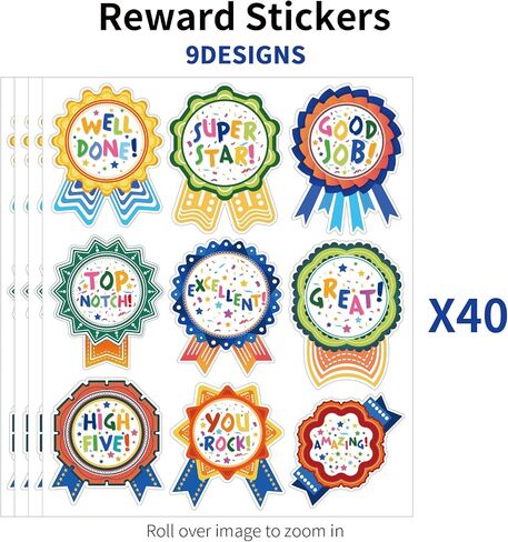 360 PCS Reward Stickers for Kids, 40 Sheets Incentive Stickers with 9 Medal Designs, Teacher Supplies for Classroom Motivational Stickers for Students with Encouraging Words in Saudi Arabia