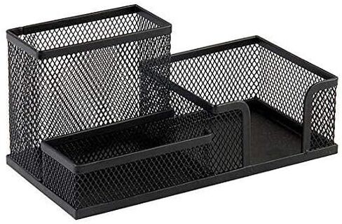 Corner Cabin Mesh Desk Office Organizer for Paper Clip, Mesh Desk Organizer, 3 in 1 Metal Pen Holder Office Supplies Caddy for Paper Clip, Sticky Note, Pen(3 Compartments, Black) in Saudi Arabia