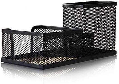Corner Cabin Mesh Desk Office Organizer for Paper Clip, Mesh Desk Organizer, 3 in 1 Metal Pen Holder Office Supplies Caddy for Paper Clip, Sticky Note, Pen(3 Compartments, Black) in Saudi Arabia