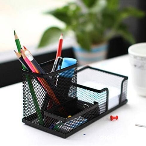 Corner Cabin Mesh Desk Office Organizer for Paper Clip, Mesh Desk Organizer, 3 in 1 Metal Pen Holder Office Supplies Caddy for Paper Clip, Sticky Note, Pen(3 Compartments, Black) in Saudi Arabia