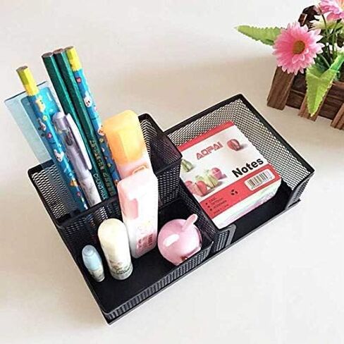 Corner Cabin Mesh Desk Office Organizer for Paper Clip, Mesh Desk Organizer, 3 in 1 Metal Pen Holder Office Supplies Caddy for Paper Clip, Sticky Note, Pen(3 Compartments, Black) in Saudi Arabia
