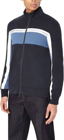 A｜X ARMANI EXCHANGE Men's Unbrushed Organic Cotton Tri-Color Mock Neck Zip Up Sweatshirt in Saudi Arabia