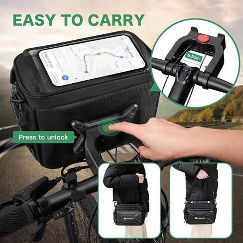 حقيبة مقود الدراجة مع محول المقود، حقيبة أمامية لسلة دراجة مقاومة للماء سعة 5.5 لتر مع حامل هاتف بشاشة تعمل باللمس، حقيبة تخزين عاكسة للدراجة مع حزام كتف للدراجات والدراجات الإلكترونية in Kuwait