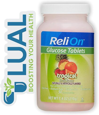 أقراص الجلوكوز لانخفاض نسبة السكر في الدم. تتضمن أقراص الجلوكوز من لوال ستيكر ريليون 50 قطعة (استوائية) in Kuwait