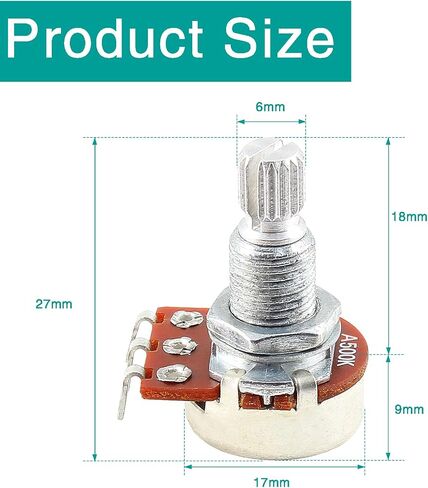 5 Pcs Small Guitar Pots, B500K Guitar Potentiometer Audio Pots 18mm Split Shaft Audio Taper Potentiometers for Electric Guitar, Bass in Kuwait