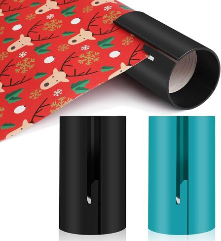 Hoedia عيد الميلاد ورق التغليف القاطع - مجموعة من 2 أنبوب أداة قطع لف الهدايا، قطع ورق التغليف المنزلق، قطع لف الهدايا المنزلقة سهلة وآمنة لورق تغليف العطلات in Kuwait