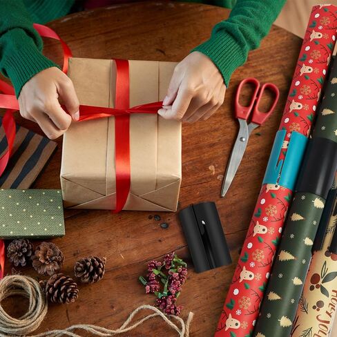 Hoedia عيد الميلاد ورق التغليف القاطع - مجموعة من 2 أنبوب أداة قطع لف الهدايا، قطع ورق التغليف المنزلق، قطع لف الهدايا المنزلقة سهلة وآمنة لورق تغليف العطلات in Kuwait