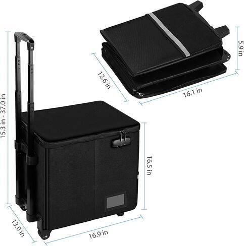 صندوق ملفات قابل للطي مقاوم للحريق مع مقبض تلسكوبي، عربة ملفات بعجلات، صندوق تخزين ملفات بقفل، خزانة ملفات، عربات أدوات صندوق حليب قابلة للطي (طبقة واحدة - أسود) in Kuwait
