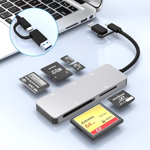 قارئ بطاقات SD متعدد، موصل مزدوج USB C USB 3.0 محول قارئ بطاقات الذاكرة لـ SD SDXC SDHC TF Micro SD CF MS MMC بطاقة ذاكرة الكاميرا XD قارئ بطاقات 5 جيجابت في الثانية قراءة 5 بطاقات التوصيل والتشغيل في وقت واحد in Saudi Arabia