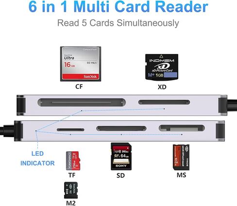 قارئ بطاقات SD متعدد، موصل مزدوج USB C USB 3.0 محول قارئ بطاقات الذاكرة لـ SD SDXC SDHC TF Micro SD CF MS MMC بطاقة ذاكرة الكاميرا XD قارئ بطاقات 5 جيجابت في الثانية قراءة 5 بطاقات التوصيل والتشغيل في وقت واحد in Saudi Arabia