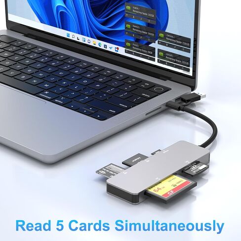 قارئ بطاقات SD متعدد، موصل مزدوج USB C USB 3.0 محول قارئ بطاقات الذاكرة لـ SD SDXC SDHC TF Micro SD CF MS MMC بطاقة ذاكرة الكاميرا XD قارئ بطاقات 5 جيجابت في الثانية قراءة 5 بطاقات التوصيل والتشغيل في وقت واحد in Saudi Arabia