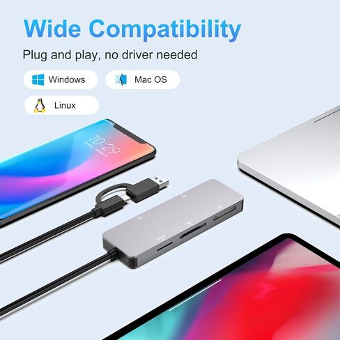 قارئ بطاقات SD متعدد، موصل مزدوج USB C USB 3.0 محول قارئ بطاقات الذاكرة لـ SD SDXC SDHC TF Micro SD CF MS MMC بطاقة ذاكرة الكاميرا XD قارئ بطاقات 5 جيجابت في الثانية قراءة 5 بطاقات التوصيل والتشغيل في وقت واحد in Saudi Arabia