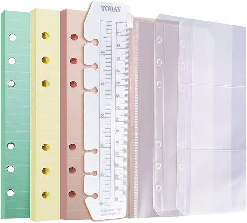 Chris.W A5 Refills Paper, 3 Pack 40 Sheets A5 Colorful Grid Binder Paper, 3 Pcs Binder Pockets, 1 Page Marker - 6 Hole Notebook Inserts for 6 Ring Refillable A5 Binder Notebook Planner in Saudi Arabia