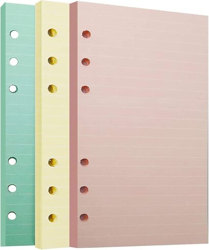 Chris.W A5 Refills Paper, 3 Pack 40 Sheets A5 Colorful Grid Binder Paper, 3 Pcs Binder Pockets, 1 Page Marker - 6 Hole Notebook Inserts for 6 Ring Refillable A5 Binder Notebook Planner in Saudi Arabia