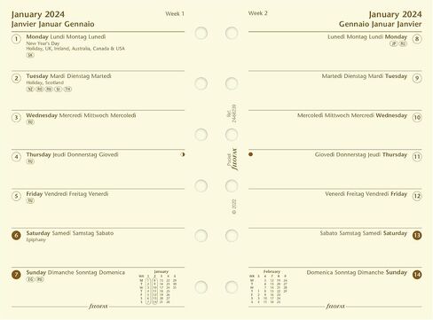 Filofax Calendar Diary Refill, Pocket Size, Week on One Page, Cotton Cream Paper, Unruled, Multilingual: Four Languages, 2024 (C68239-24) in Saudi Arabia