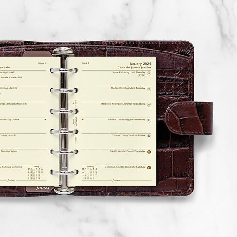 Filofax Calendar Diary Refill, Pocket Size, Week on One Page, Cotton Cream Paper, Unruled, Multilingual: Four Languages, 2024 (C68239-24) in Saudi Arabia