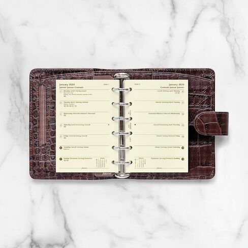 Filofax Calendar Diary Refill, Pocket Size, Week on One Page, Cotton Cream Paper, Unruled, Multilingual: Four Languages, 2024 (C68239-24) in Saudi Arabia