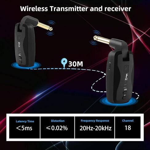 Mr.Power 2.4 جيجا هرتز نظام استقبال إرسال الجيتار اللاسلكي، قابس تصميم صامت 18 قناة 6 ساعات التحمل قابلة لإعادة الشحن للجيتار الكهربائي باس الكمان لوحة المفاتيح الغيتار اللاسلكي أمبير in Kuwait