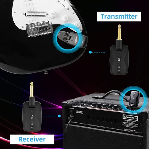 Mr.Power 2.4 جيجا هرتز نظام استقبال إرسال الجيتار اللاسلكي، قابس تصميم صامت 18 قناة 6 ساعات التحمل قابلة لإعادة الشحن للجيتار الكهربائي باس الكمان لوحة المفاتيح الغيتار اللاسلكي أمبير in Kuwait